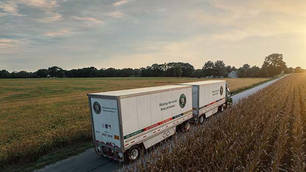 Aerial of Truck by Cornfield - Vertical Shot
